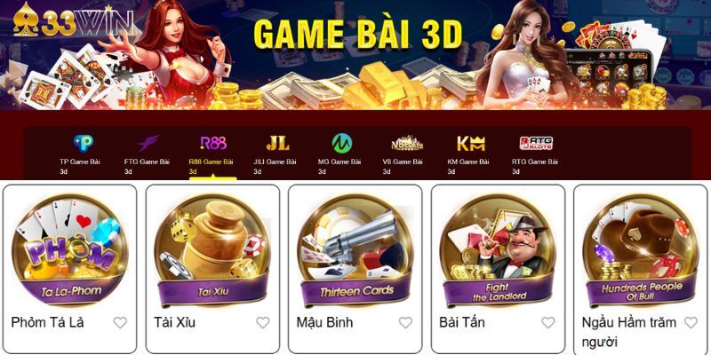 Danh mục game bài với các siêu phẩm độc đáo hàng đầu tại 33Win